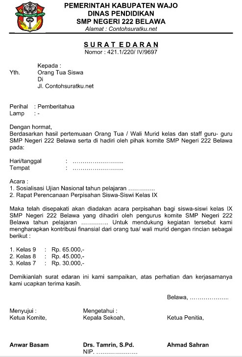 Contoh Surat Resmi Edaran Sekolah Terbaru Format File Word 