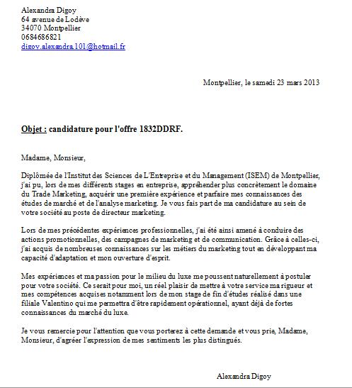 Lettre de motivation mise en rayon Doc etudiant 