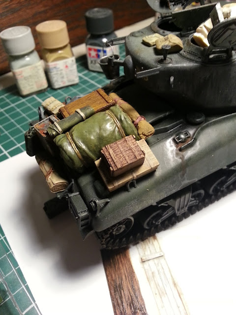 Stowage on a 1/35 Sherman scale model tank