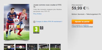 Le prix de FIFA 16 en France Origine magasin est 59,99 €