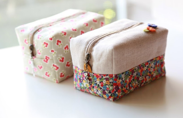 How to make cute block zipper pouch / handbag. DIY photo tutorial and template pattern.