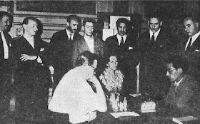 Encuentro de ajedrez Wexler-Bartis, con Panno, Foguelman y Martín de espectadores