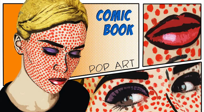 makeup tutorial style Lichtenstein. Pop natural in joke the makeup  of Roy book Art/Comic