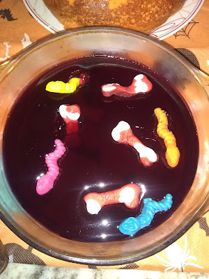 Halloween blob dessert with gummy bones