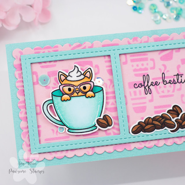 Coffee Besties Stamp and Die Set, Sparkling Mint Sequin Mix by Pawsome Stamps #pawsomestamps #handmade