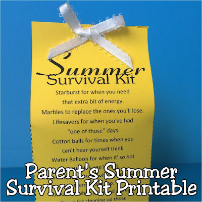 Are you ready for summer? Be sure that all your mom friends are with this printable Parent summer survival kit.  You'll give them a smile, and a few treats, with this fun survival kit to help you kick off summer with the kids.