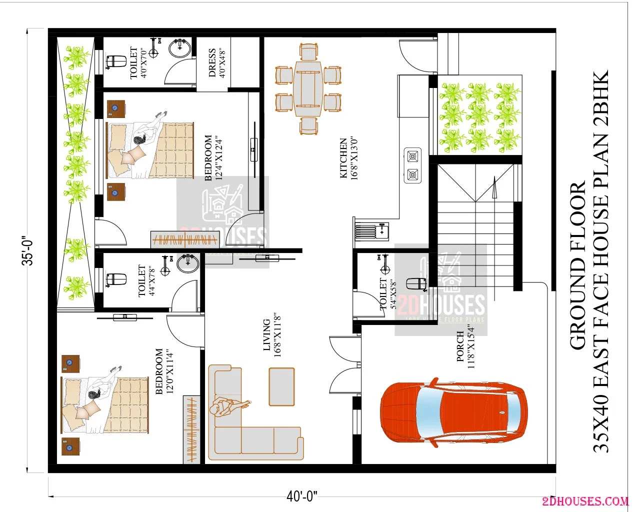 35x40 east facing house plan