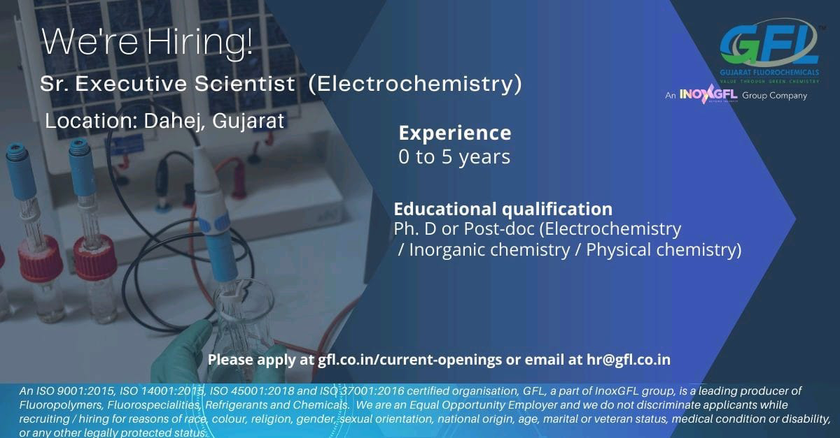 Job Available's for GFL Group Job Vacancy for Ph D/ Electrochemistry/ Inorganic Chemistry/ Physical chemistry