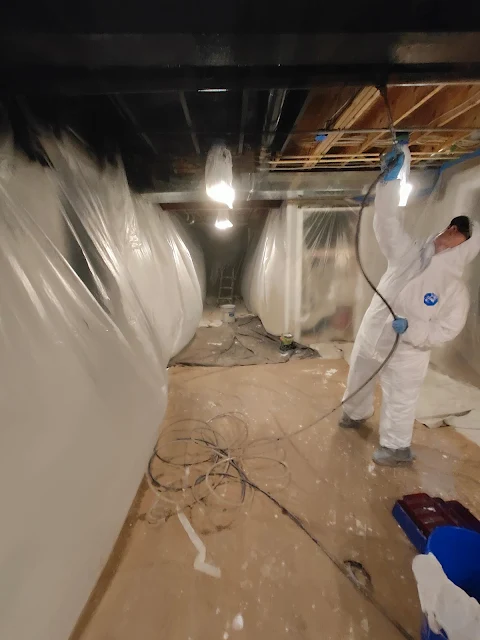 Spraying basement ceiling black