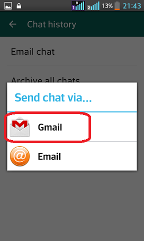 Whatsapp par apni chat ko email ke jariye kisi dusre ko kaise send kare