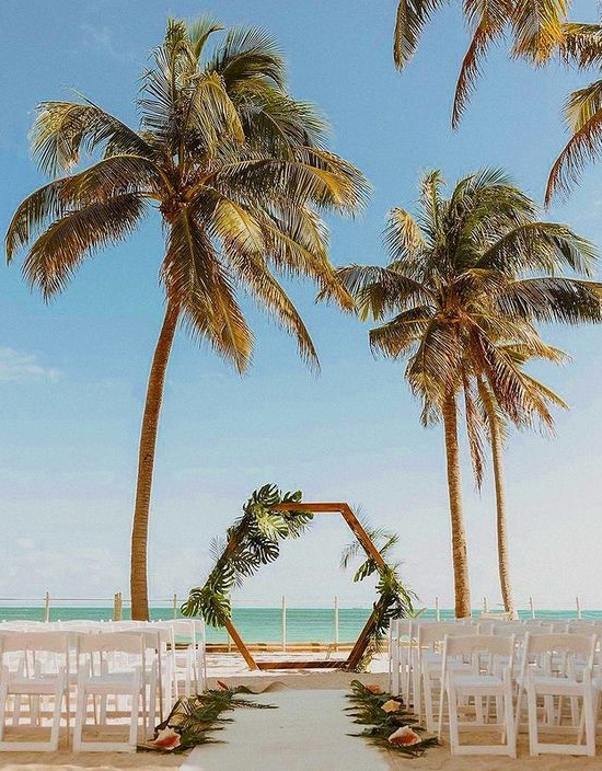 Wood Hexagon Beach Wedding Arch Idea