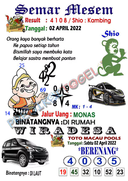 Syair Semar Mesem Togel Macau Hari Ini 02-04-2022