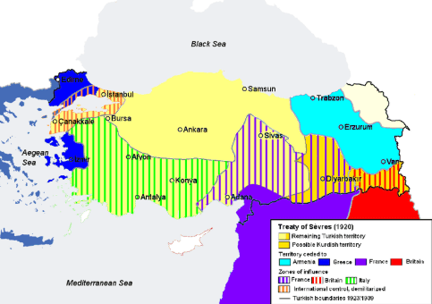 The Treaty of Sevres 1920 AD: Division of Ottoman Territories