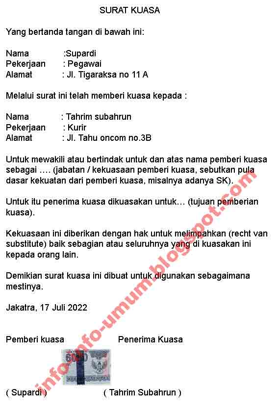 SALING BERBAGI: Contoh surat kuasa