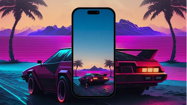 STUNNING SYNTHWAVE CAR SUNSET WALLPAPER HD FOR PHONE