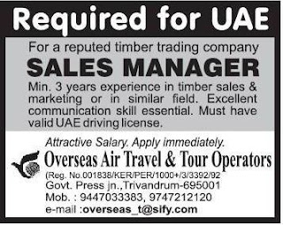 Sales manager for UAE