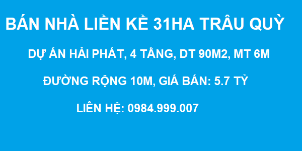 Bán nhà liền kề Thuận An, Hải Phát, Trâu Quỳ, Gia Lâm, Nhà 4 tầng, DT 90m2, MT 6m