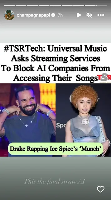 Drake's Reacts To AI Cover Of Ice Spice's "Munch" In His Voice: "This Is The Final Straw"