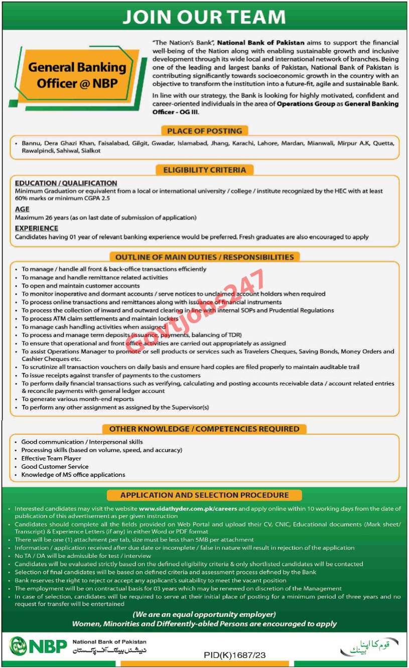 NBP General Banking Officer jobs ad