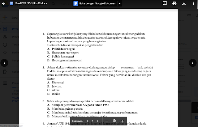 Download Soal PTS PPKn  SMA/MA/SMK