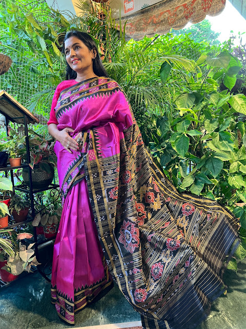 Fuschia Sambalpuri silk saree