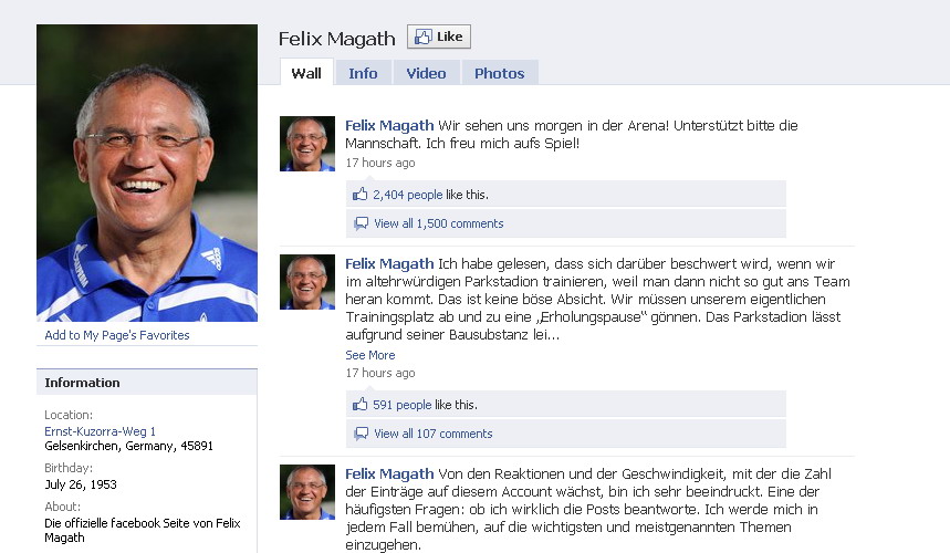 Schalke 04 coach Felix Magath now has a Facebook account