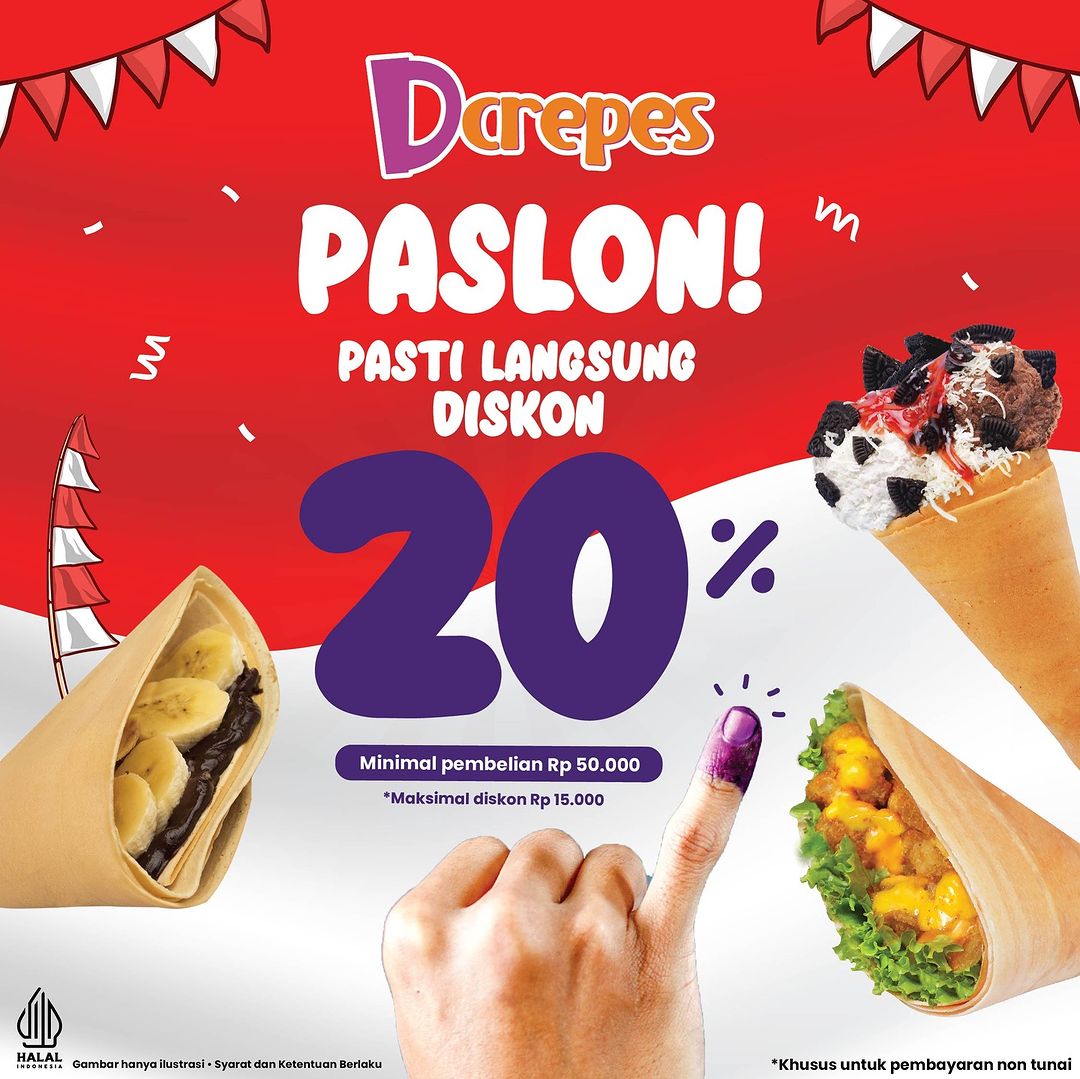 Promo DCrepes Promo Pemilu Diskon  20% Periode 14 Februari 2024