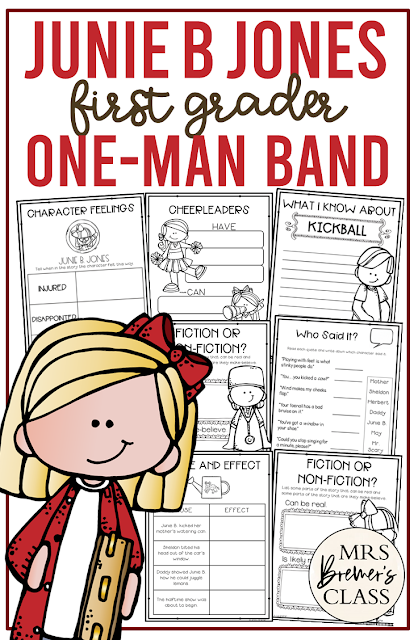 Junie B Jones One Man Band book study unit with Common Core aligned literacy companion activities for First Grade and Second Grade