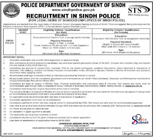 Sindh Police Govt Jobs 2023 – Download Application Form at www.sindhpolice.gov.pk