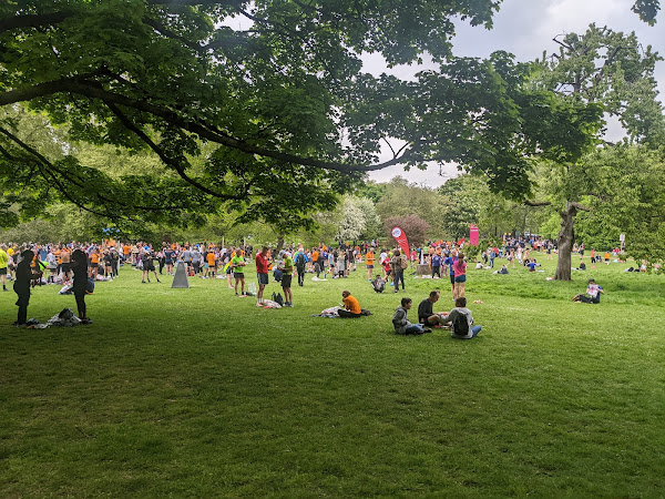Finishers relaxing in Green Park after the race