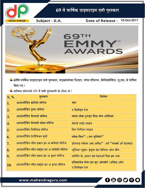 DP | IBPS RRB Mains Special : Emmy Awards 2017 | 10- Oct - 2017