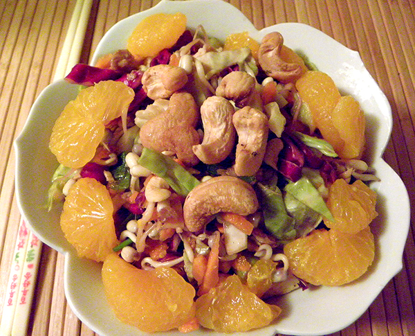 Single Serving Bowl of Salad with Mandarin Orange and Cashew Topping