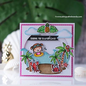 Sunny Studio Stamps: Coastal Cuties Stitched Semi-Circle Dies Sending Sunshine Tropical Scenes Summer Themed Card by Wanda Guess