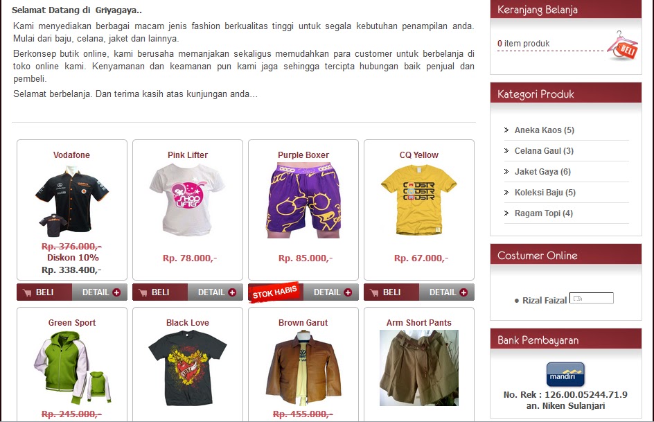 download source code program Toko Online Pakaian menggunakan php mysql