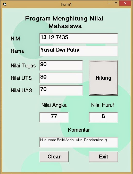 Program Menghitung Nilai Mahasiswa Menggunakan Visual 