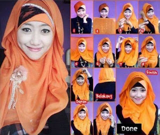 Tutorial cara memakai hijab segi empat pesta