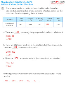 MamaLovePrint . Grade 2 Math Worksheets . Word Problems Add and Subtract (With Answer) Daily Practice PDF Free Download