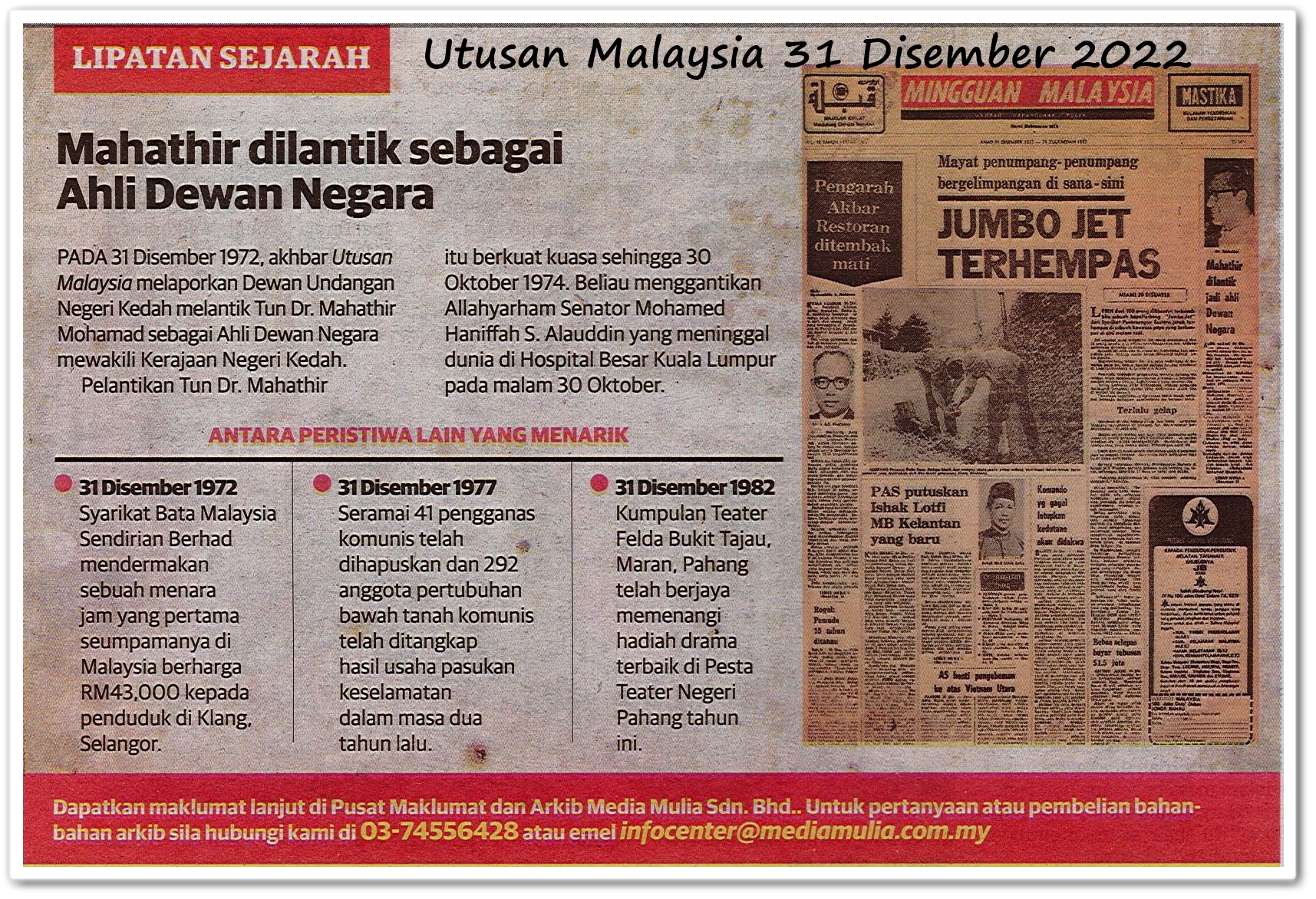 Lipatan sejarah 31 Disember - Keratan akhbar Utusan Malaysia 31 Disember 2022