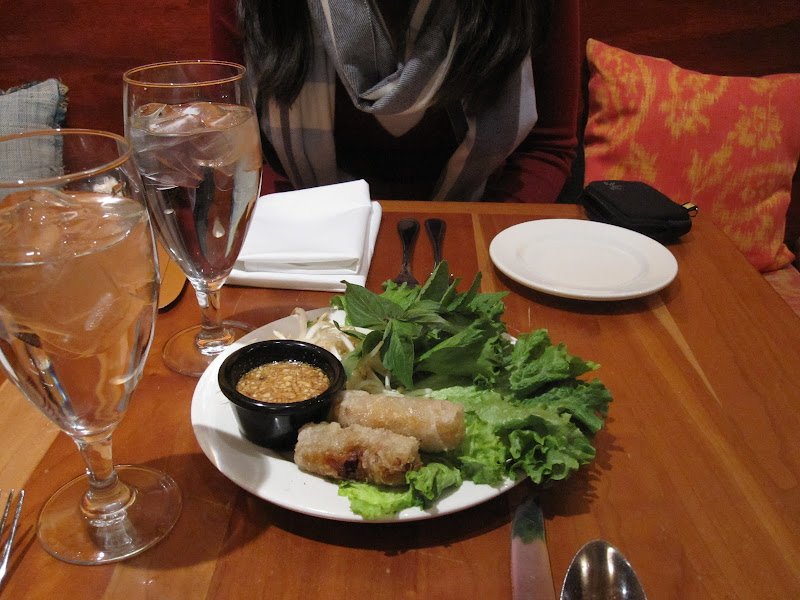 our starters were these Cambodian spring rolls (rouleaux) that were filled with pork, peanuts, noodles, and veggies. the dipping sauce was sweet and peanut-y. they were delicious and much lighter tasting than your typical spring rolls.