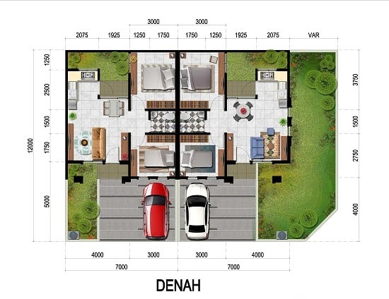  Denah  rumah  minimalis ukuran  7x12  meter 2 kamar  tidur 1 