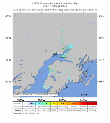 Epicentro sismo de 5,8 grados, Alaska, 04 de Diciembre 2012