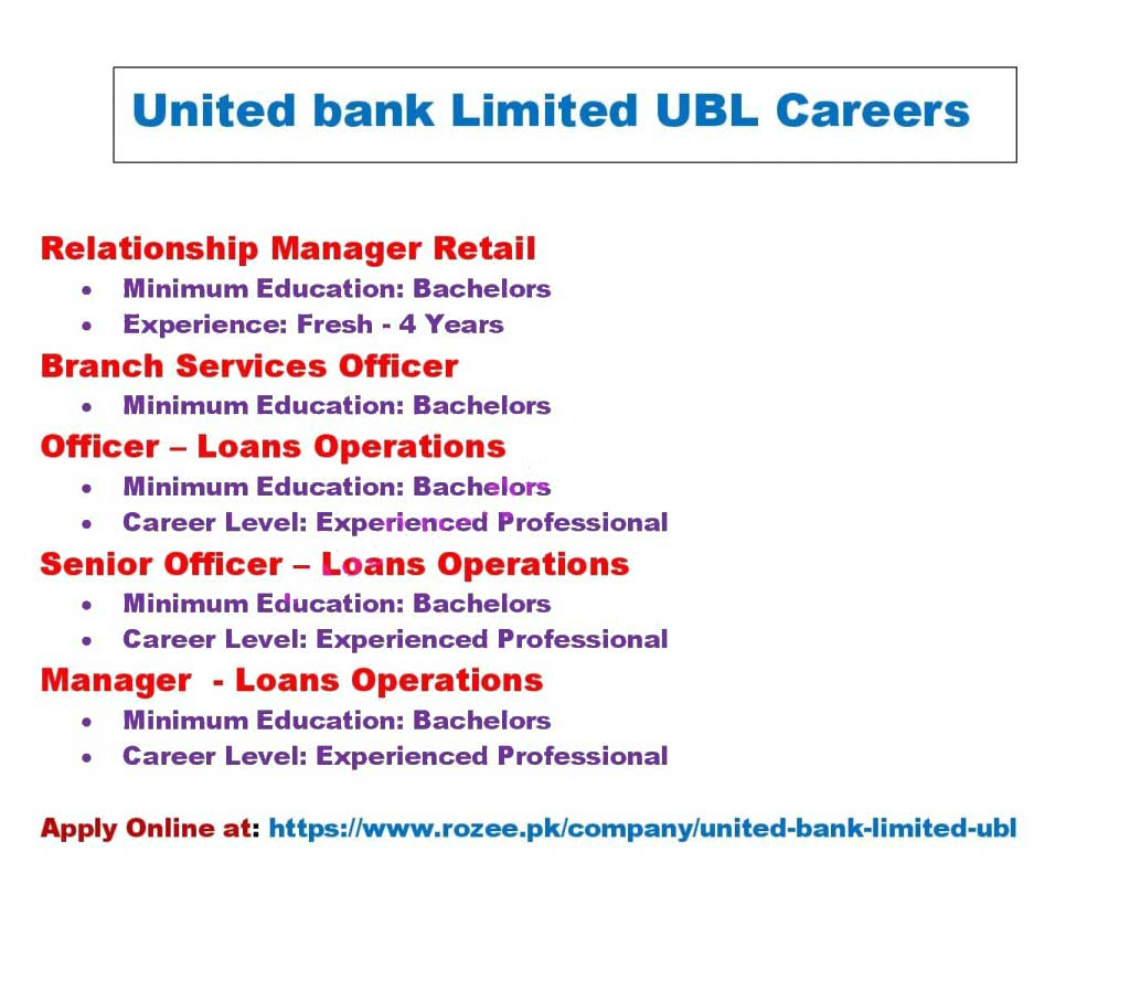 United Bank Limited UBL Today Latest  Jobs 2021 – Apply Online