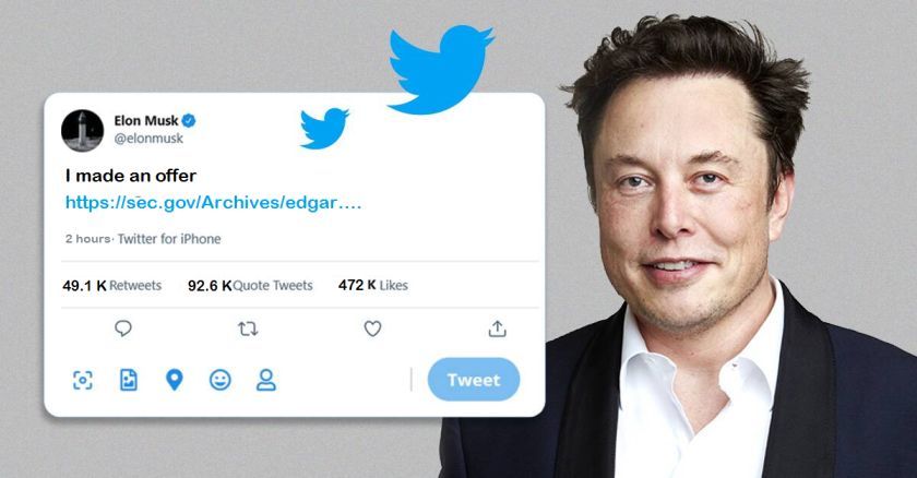 Elon Musk, CEO pembuat mobil listrik Tesla (TSLA), menawarkan untuk membeli perusahaan media sosial Twitter (TWTR) dengan harga sekitar $41,3 miliar tunai hanya untuk mendapatkan kebebasan berbicara di platrom sosial media, khusnya Twitter.