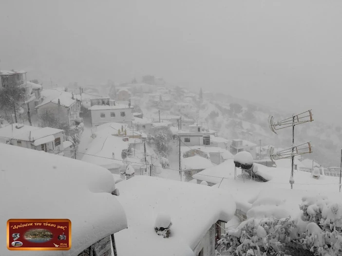 << Αριάδνη >> Ισχυρή χιονόπτωση στη Γλώσσα Σκοπέλου