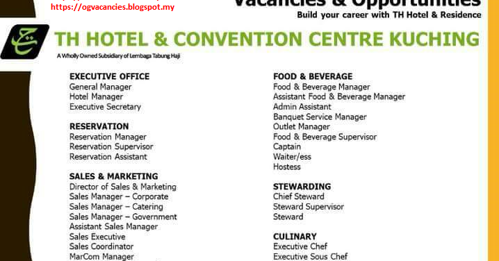 Oil Gas Vacancies Th Hotel Convention Centre Kuching
