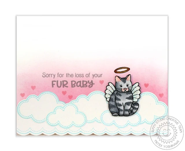 Sunny Studio Stamps: Pet Sympathy Sorry For the Loss of Your Fur Baby Cat Angel Card by Mendi Yoshikawa