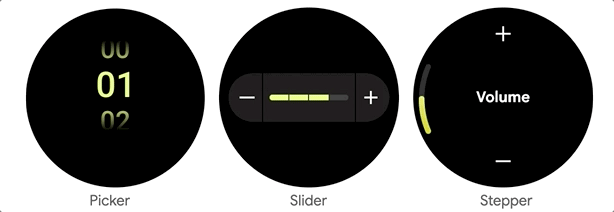 GIF de opciones de selector, control deslizante y paso a paso