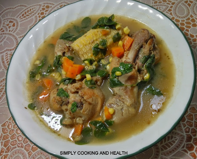 Chicken drumstick soup with moringa leaves