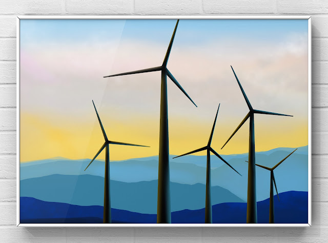 wind turbines mountain landscape artwork by Mark Taylor