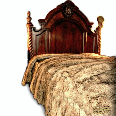 FUR ACCENTS Faux Wolf Fur Coyote Bedspread